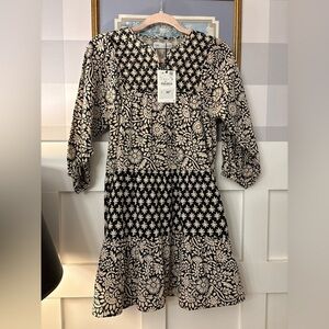Girls Zara Black and Cream Patterned Dress Size 9